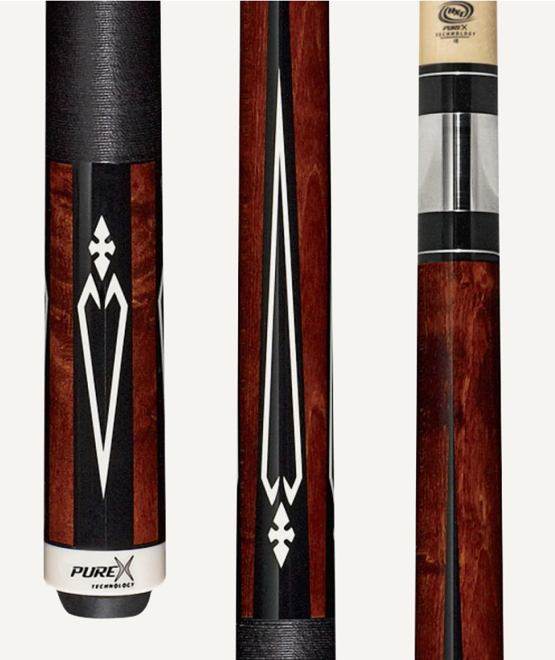 Pure X Walnut Stain Birdseye & Black/White Diamond Cue with Black Linen Wrap