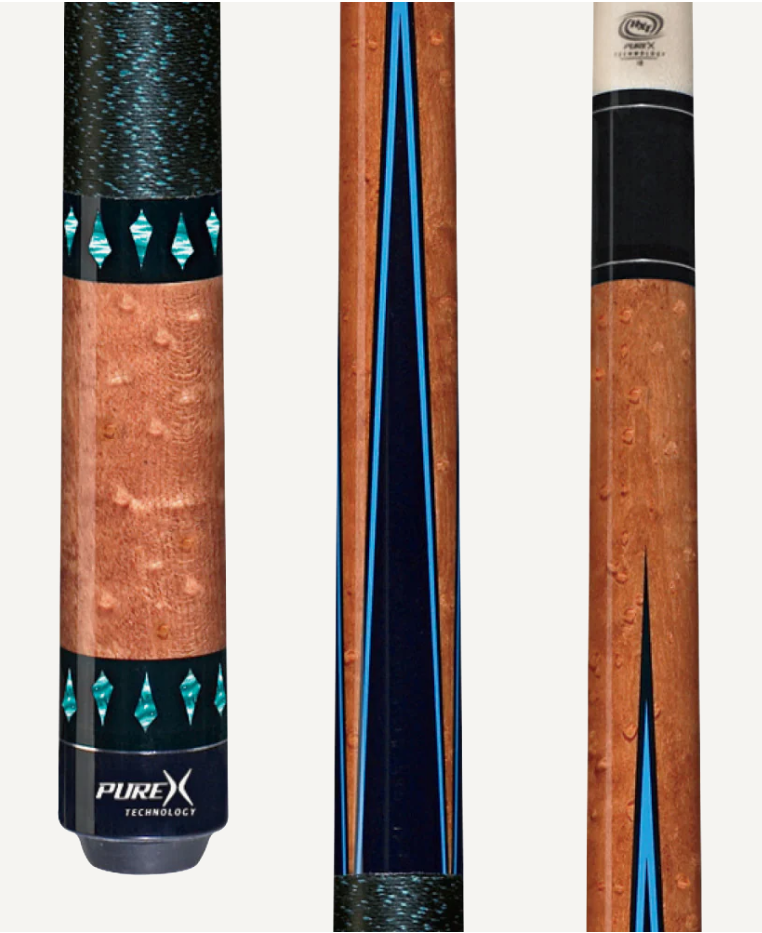 Pure X Birdseye Maple & Black/Turquoise Points Cue with Black Linen Wrap