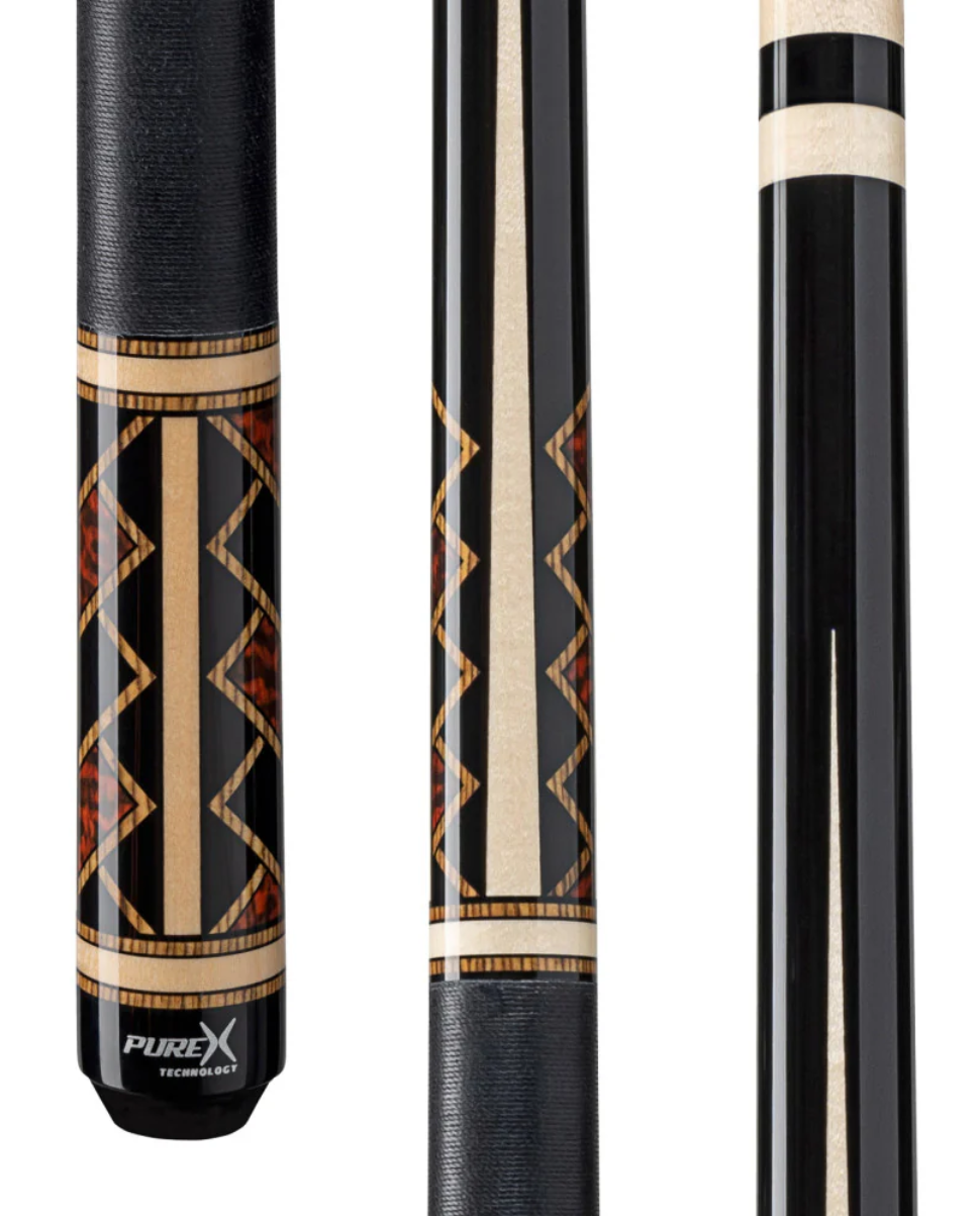 Pure X Midnight Black/Natural Maple and Bocote/Thuya Burl Cue with Black Linen Wrap