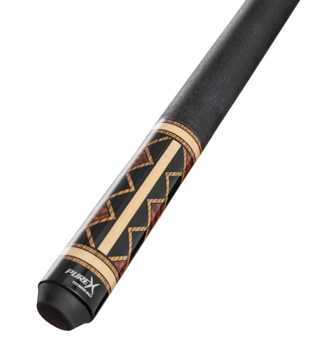 Pure X Midnight Black/Natural Maple and Bocote/Thuya Burl Cue with Black Linen Wrap