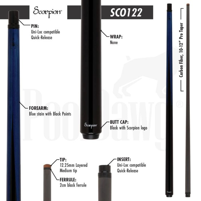 Scorpion Carbon Fiber Sneaky Pete Pool Cue - Blue