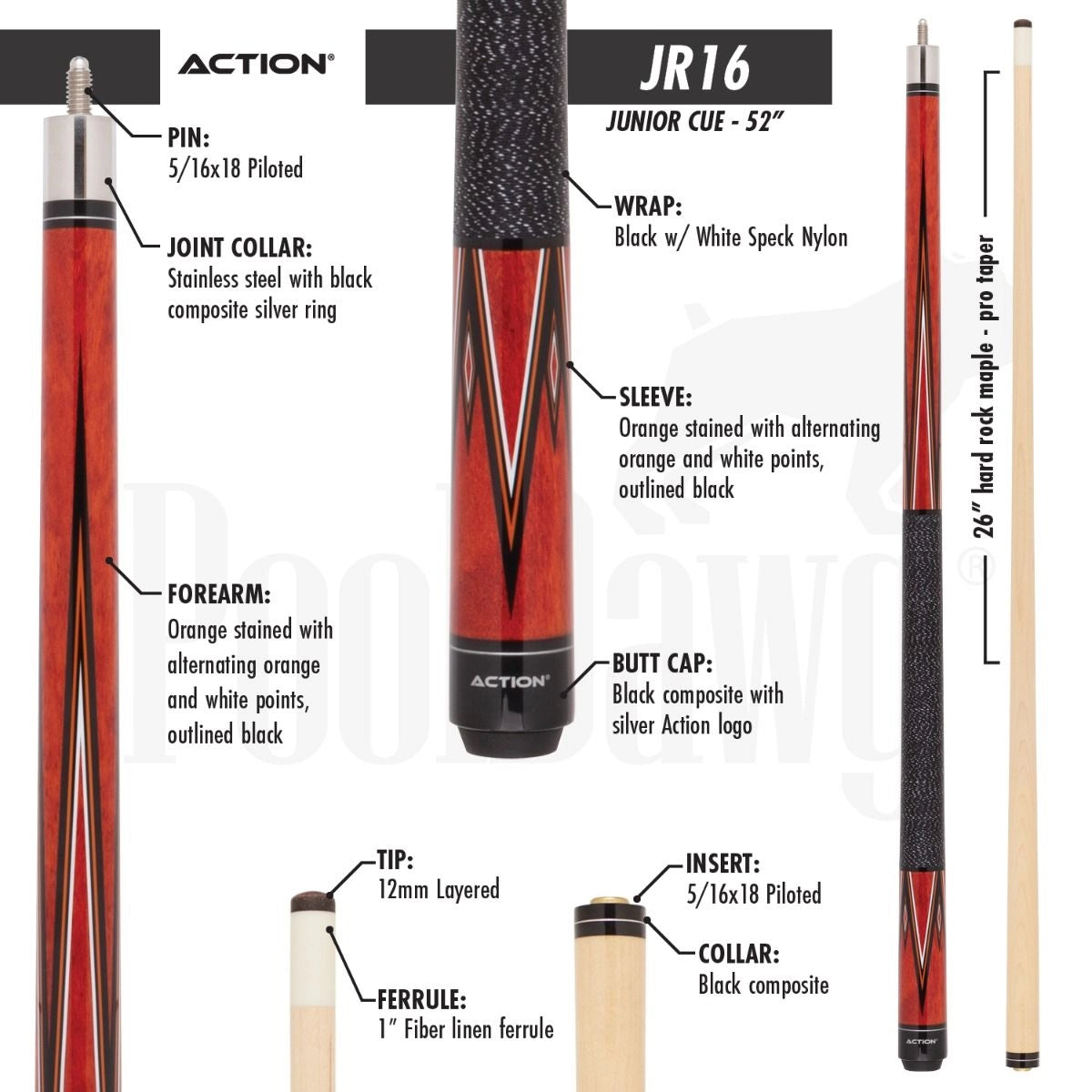 Action Kids JR16 52" Junior Pool Cue