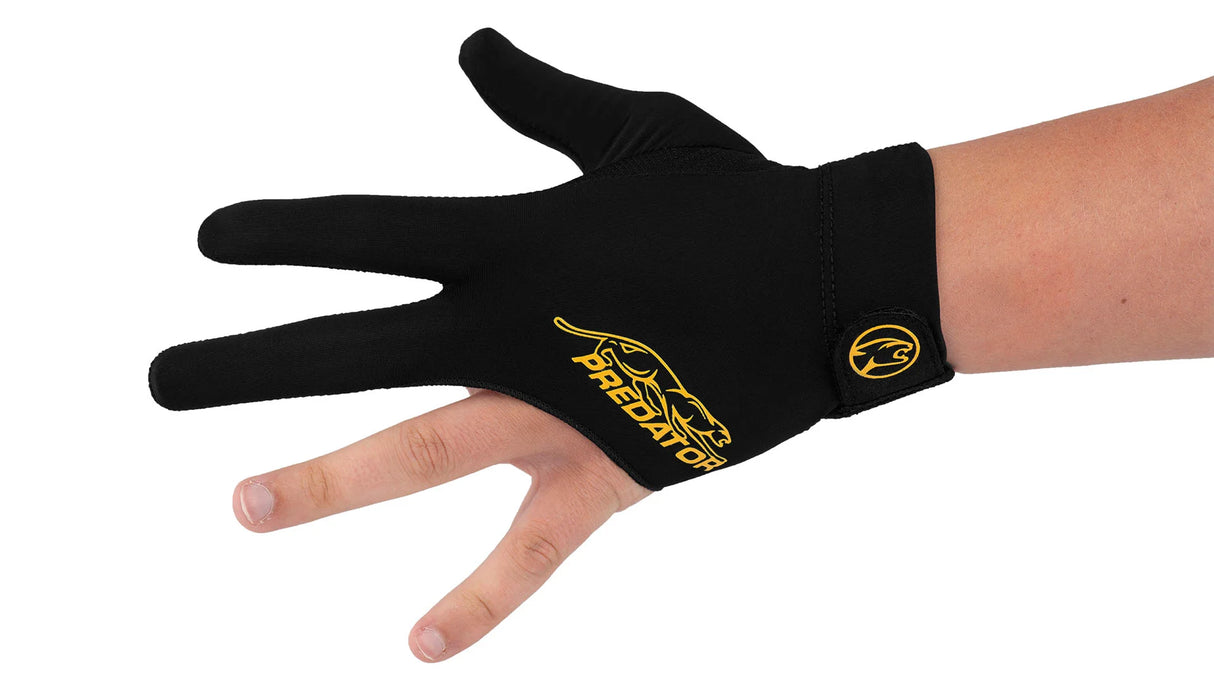 Predator Second Skin Black & Yellow Billiard Glove with Closed Fingers - Left Bridge Hand