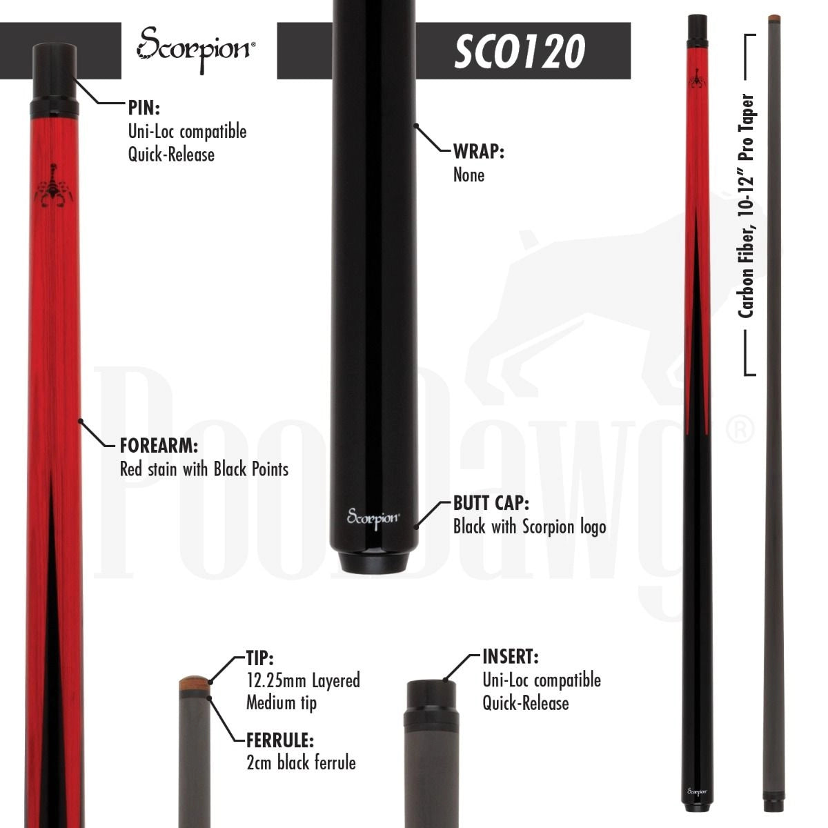 Scorpion Carbon Fiber Sneaky Pete Pool Cue - Red